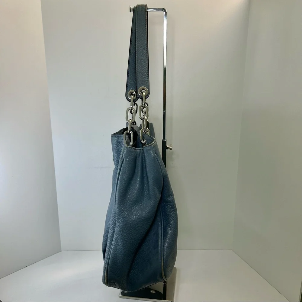 Michael Kors Blue Multi-Compartment Double Strap Shoulder Bag with Chain Accents